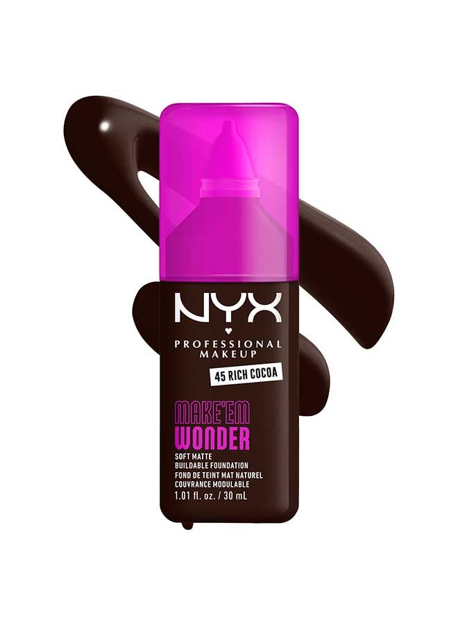 NYX PROFESSIONAL MAKEUP Make 'EM Wonder, 24H Soft Matte Foundation, Undetectable  Finish, Rich Cocoa - Image 1